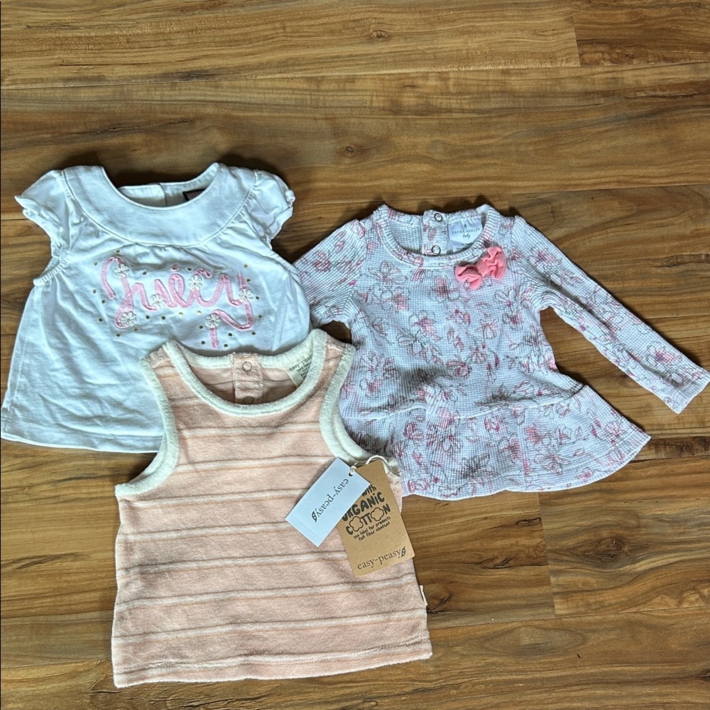 Baby Girl Top Bundle 3/6 Months-3 Pieces – Mixed Brands – Pink/Floral/Cute